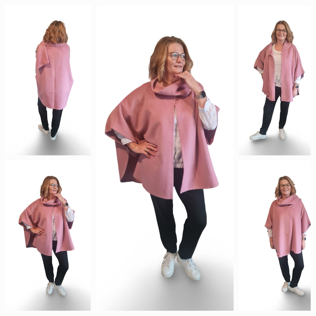 Pink Cashmere Wool Cape with Scalf