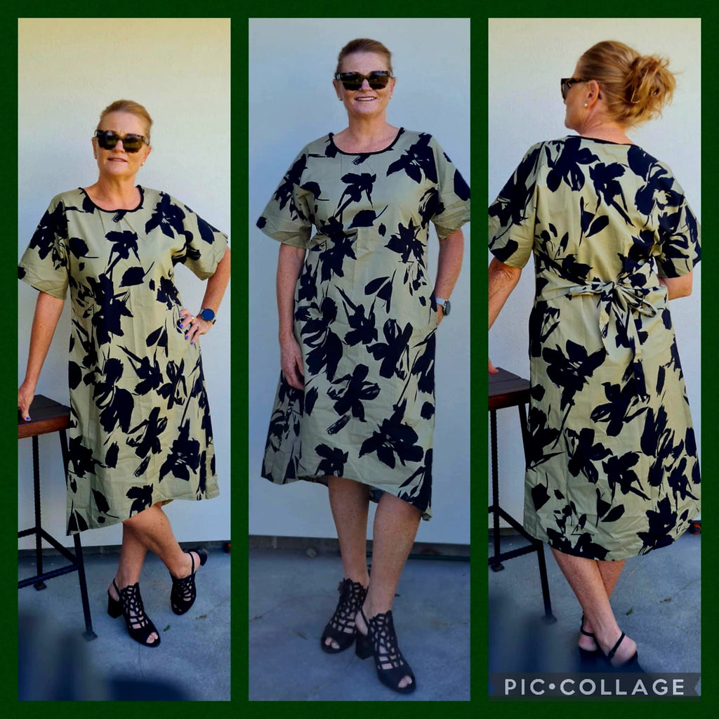 Olive Cotton Tie  Dress