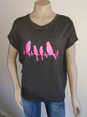 Charcoal Tee with Pink Print