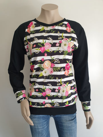 Black Stripe Floral Top