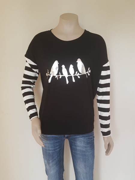 Vinyl Print Tees with Stripe Sleeve