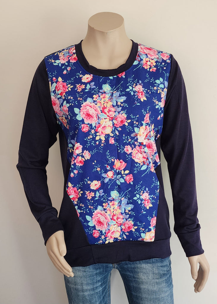 Navy Floral Rose  Merino Jumper