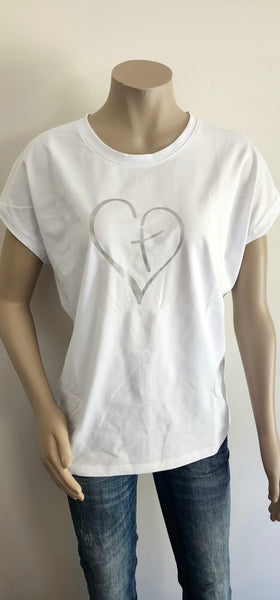 White Silver Print Tee