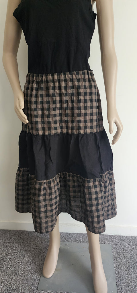 Black & Taupe Linen / Cotton Tiered Skirt