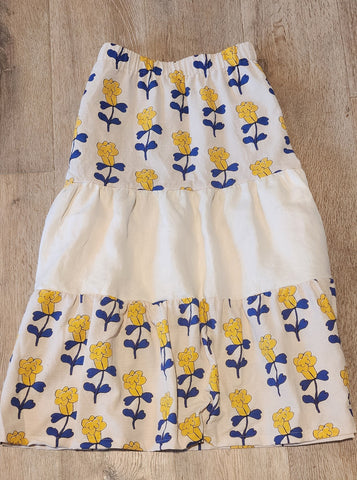 Cream Floral  Linen Blend Tiered Skirt