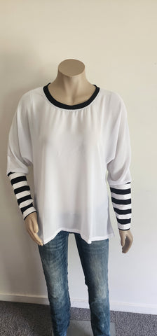 White / Black Stripe  Batwing Top