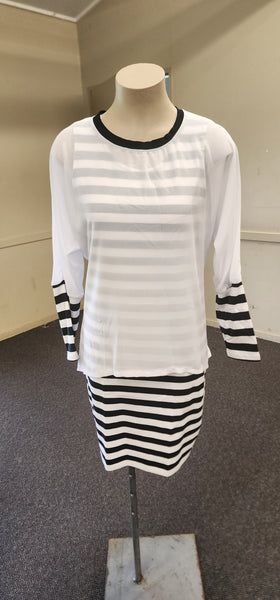 White / Black Stripe  Batwing Top