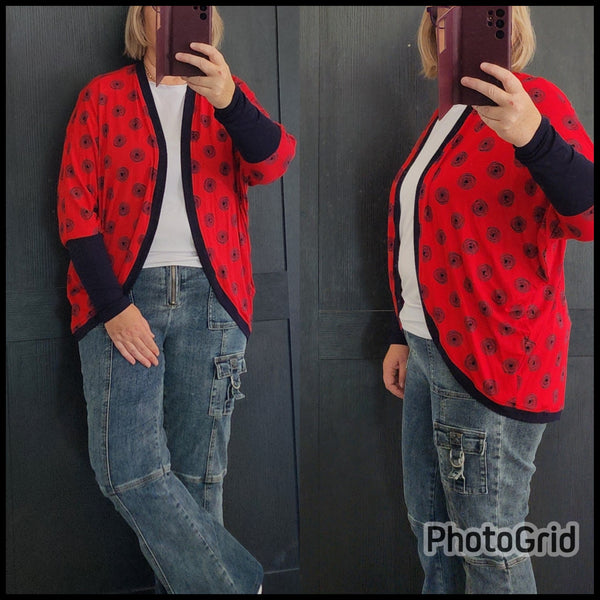 Red & Navy  Print  Kimono