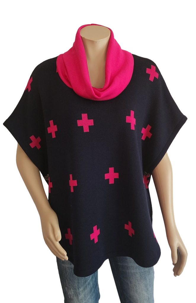 Navy / Pink Cross Poncho