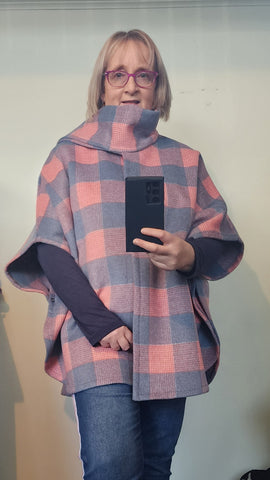 Pink Check Wool Cape with Scalf