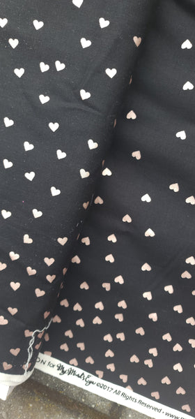 100% Cotton Black Rose Gold Metalic Heart Fabric