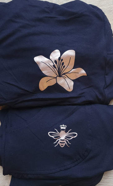Long Navy Rose Gold Print  Pants