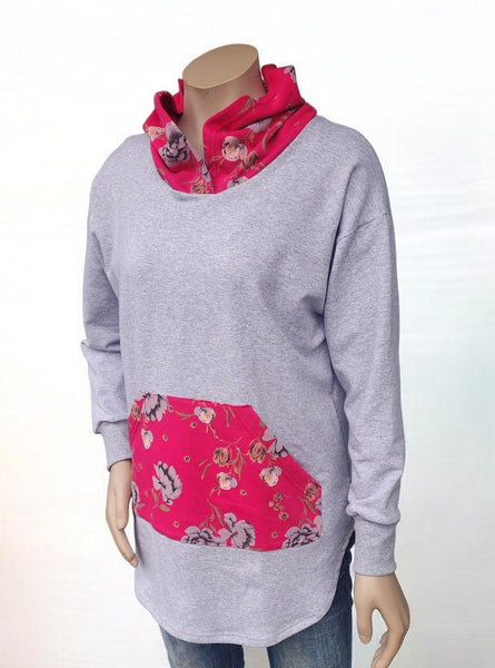 Pink & Grey Longline Hoody