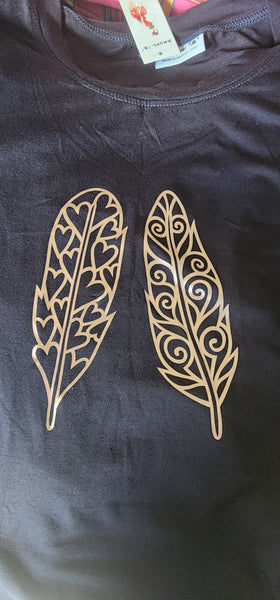 Navy / Rose Gold Print Long Sleeve Stripe Tee