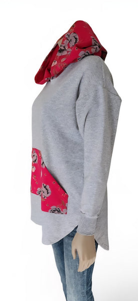 Pink & Grey Longline Hoody