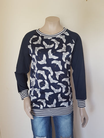 Navy  Crepe Bird Top