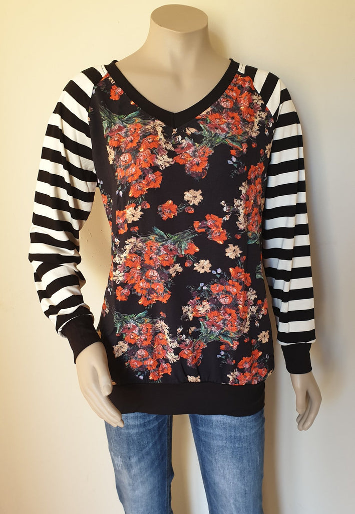 V - Neck Black Floral Top