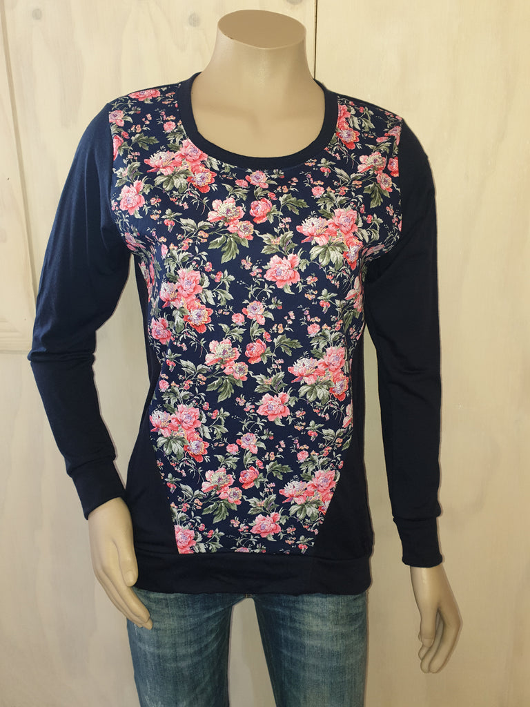 Navy Floral Merino Jumper