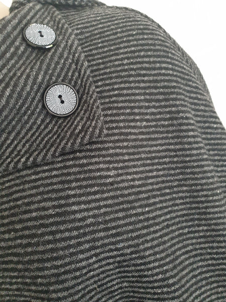 Wool Button Neck Poncho - grey / black