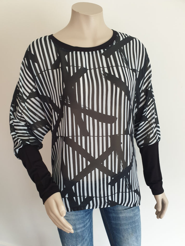 Black Stripe  Batwing Top