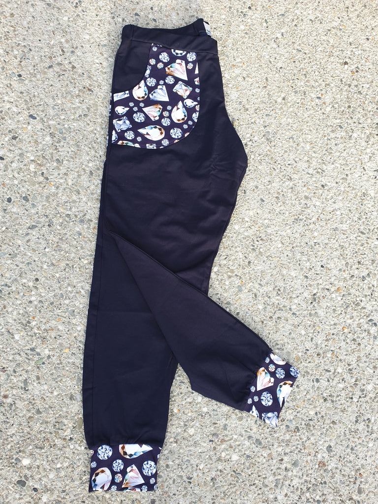 Navy Long Diamond Print Pants