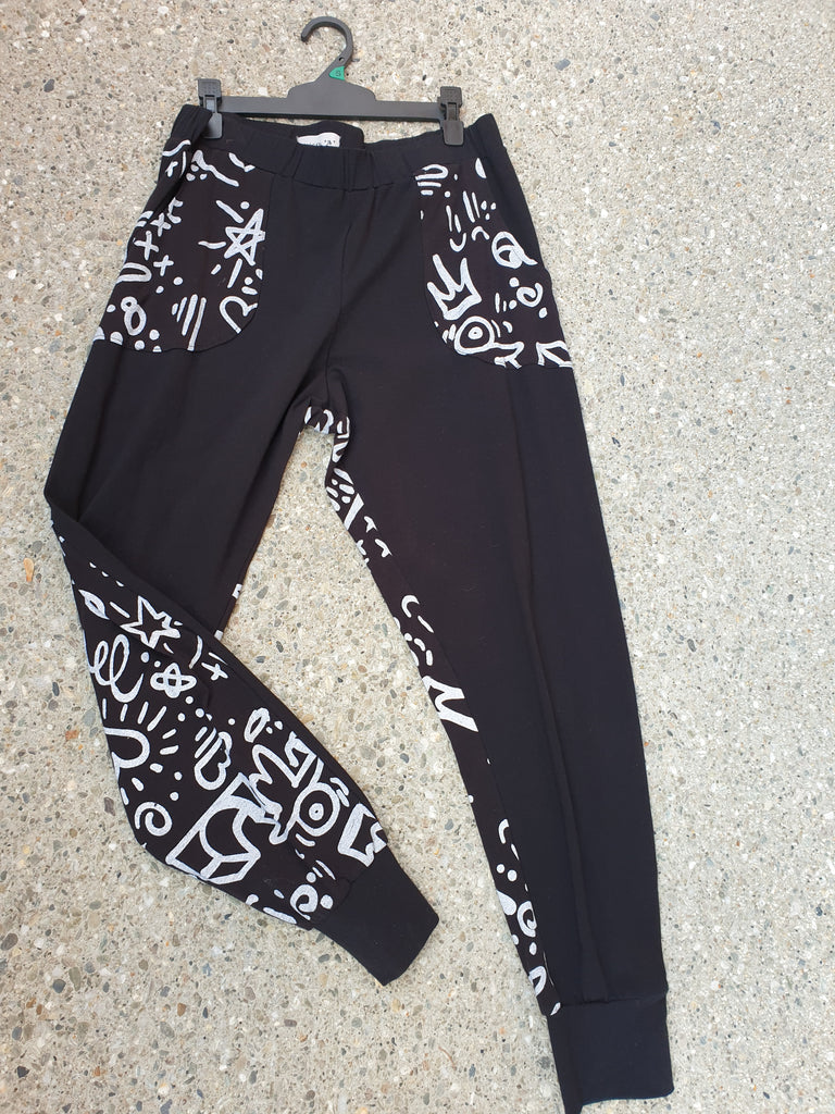 Black Squiggle Print Pants