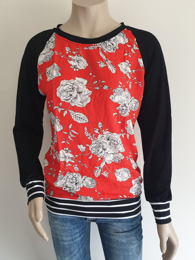 Red Floral Print  Rayon Top