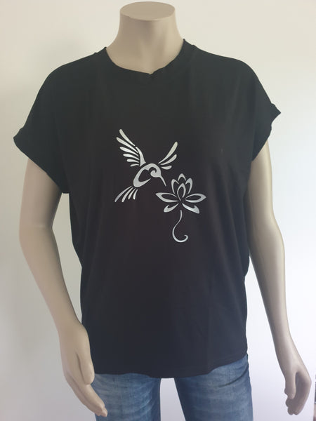 Black Tee with Silver Print