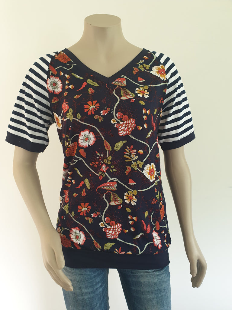 Navy Orange Floral Top