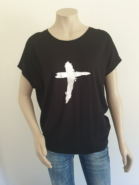 Black Tee with Silver Print