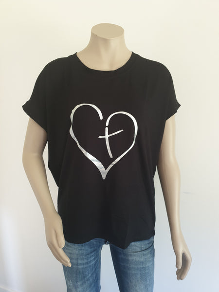 Black Tee with Silver Print