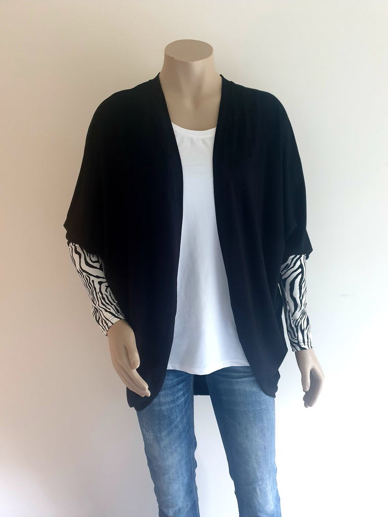 Black with Animal Print Sleeve Knit Kimono