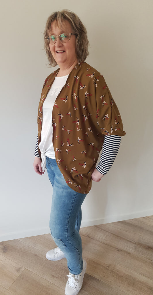 Mustard &Navy Bird Kimono