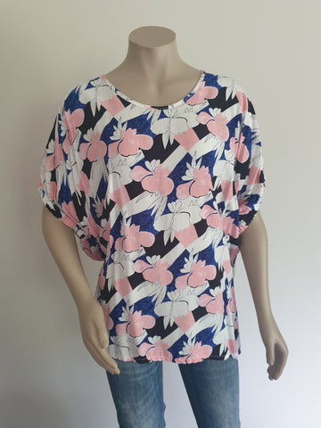 Pink Blue White Floral Dixie Top