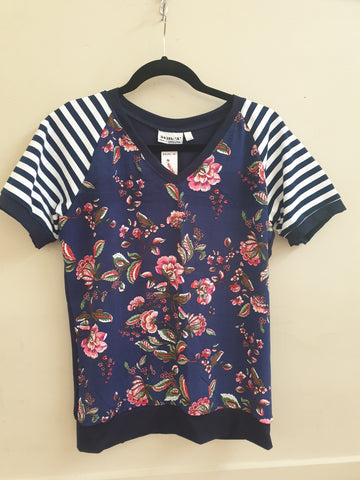 Navy & Pink  Floral Stripe Top