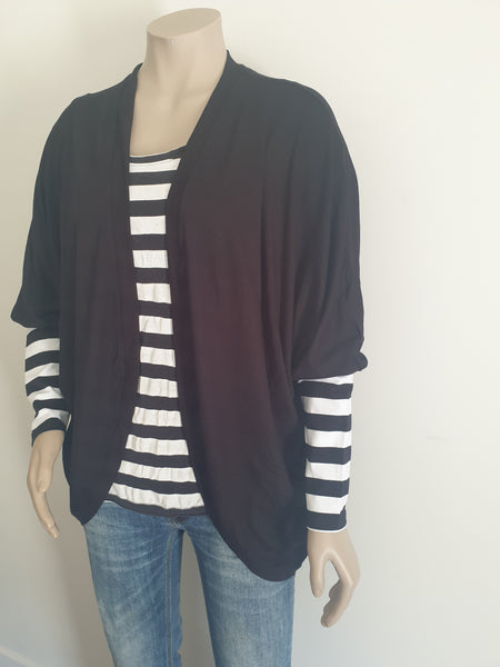 Black with Stripe Sleeve Knit Kimono