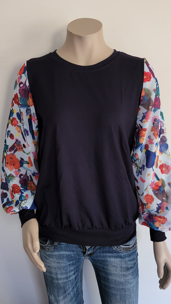 Navy Blue Floral Romance Top