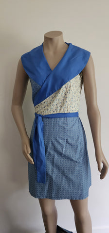 Blue Print Cotton Wrap Dress 01