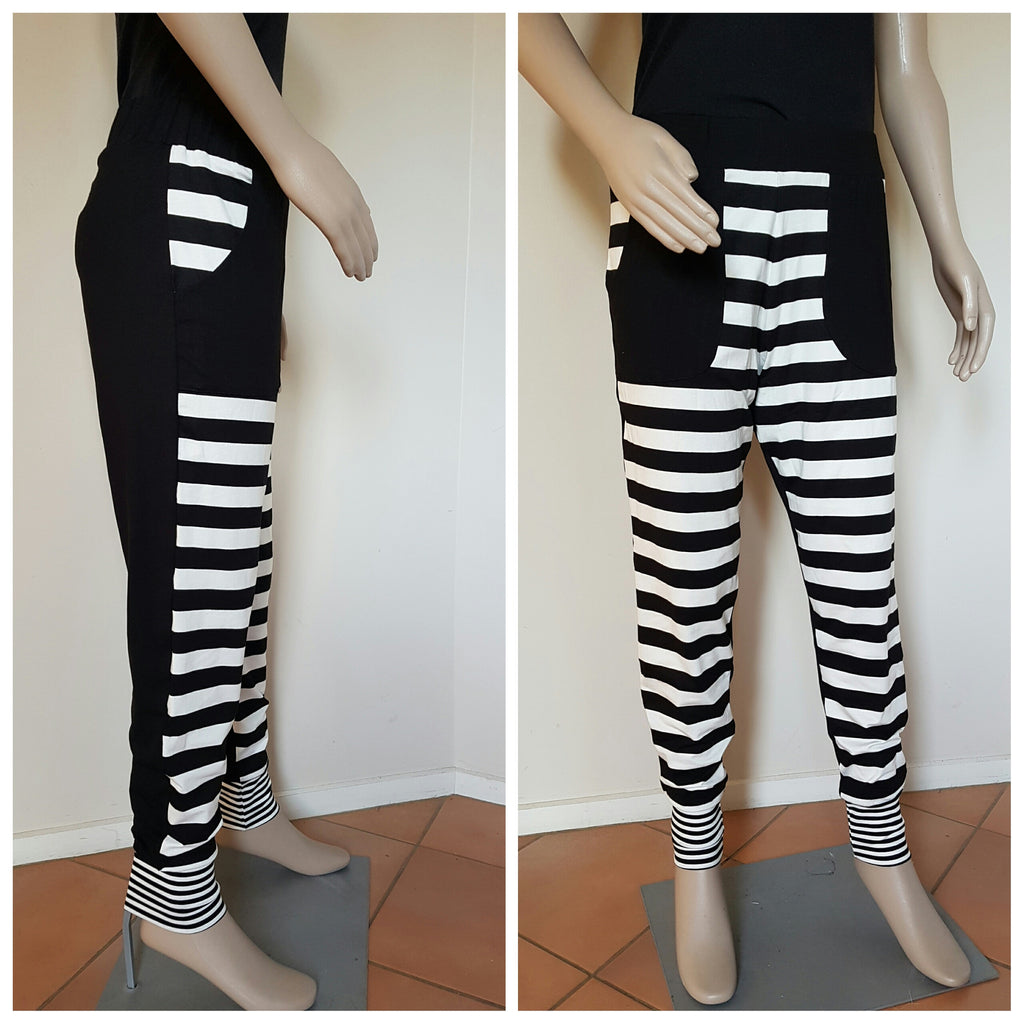 Black Long Stripe Front Pants