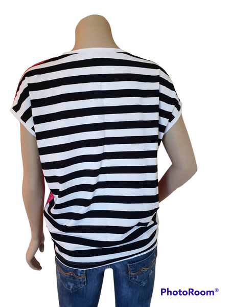 Slouchy  Tee - Pink Diamond / Stripe Back